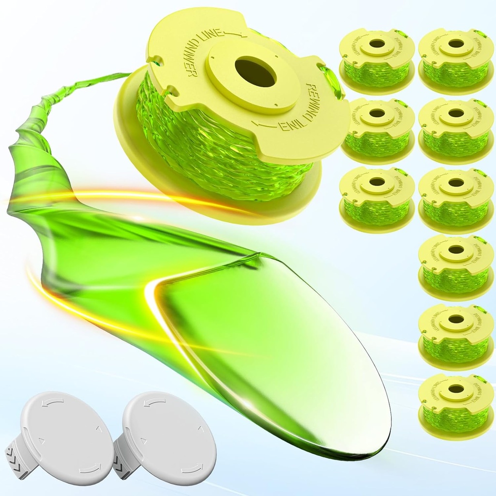 Weed Wacker String Compatible with Ryobi One Plus+ AC80RL3, 0.08'' String Trimmer Refill Line,Weed Eater String Compatible with Ryobi 18V, 24V, 40V Trimmers(10 Replacement Spools, 2 Trimmer Caps)