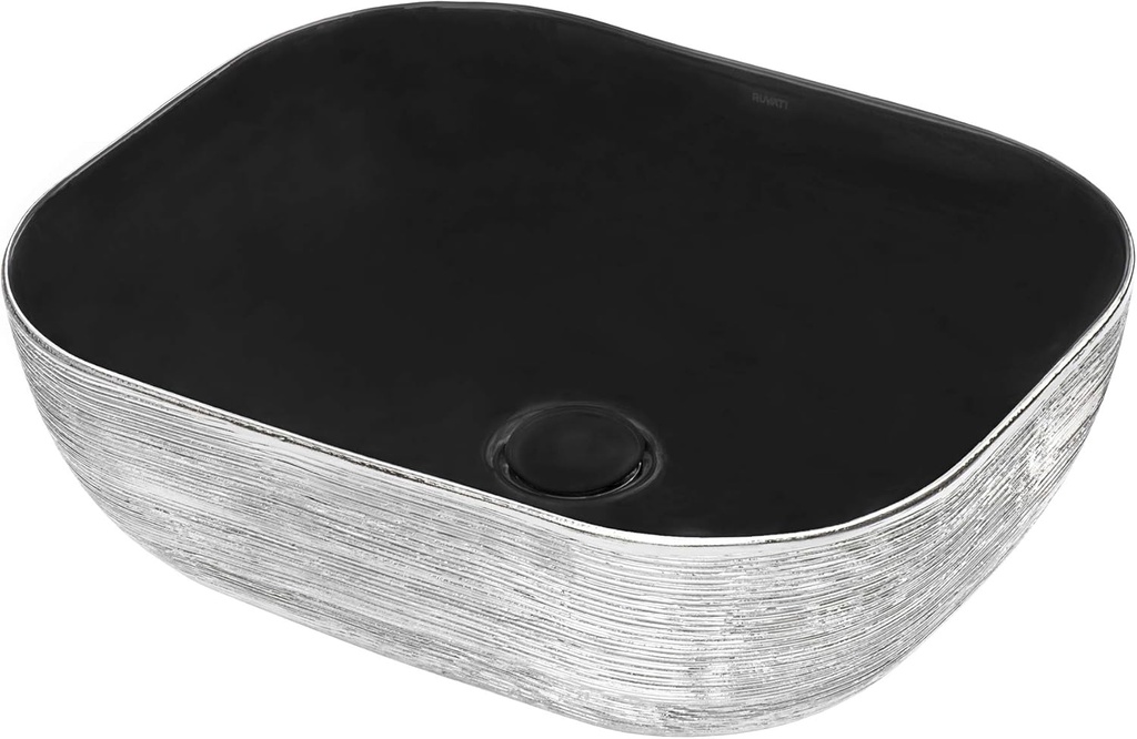 Ruvati 20 x 16 inch Bathroom Vessel Sink Silver Decorative Art Above Vanity Counter Black Ceramic - RVB2016BS | Rectangle Sink, Small Vessel Sink, Bathroom Sink Countertop, Ceramic Vessel Sinks