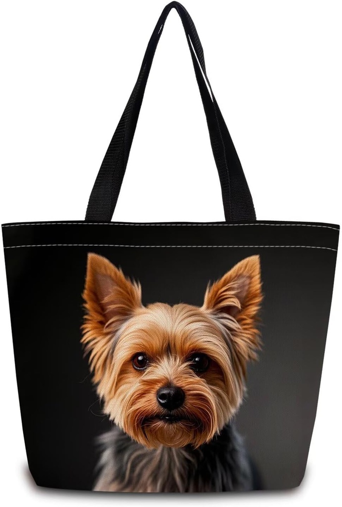 Yorkshire Terrier Tote Bag Reusable Grocery Bags Aesthetic Shopping Shoulder Handbag with Interior Pocket Washable Simple Stylish Yorkshire Terrier Present for Women
