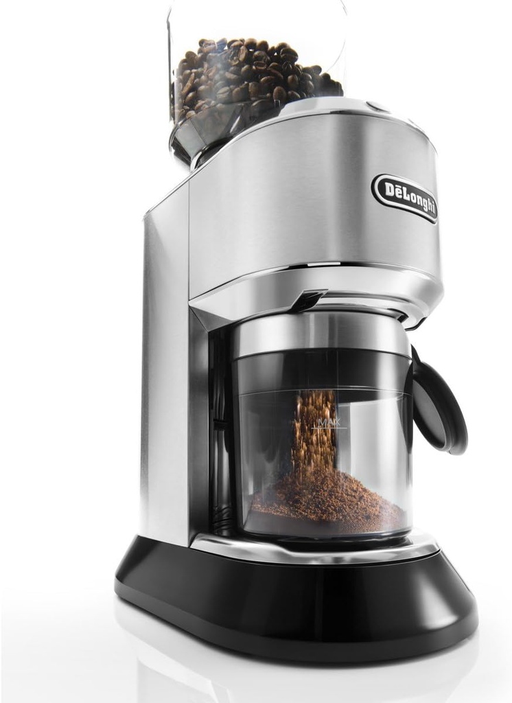 De'Longhi Dedica Conical Burr Grinder with Portafilter Attachment, 6.9 x 11.2 x 18.1 inches, Silver
