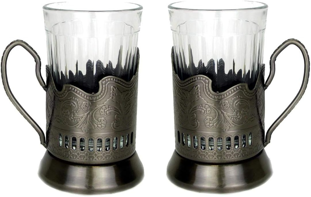 Russian Hot Tea Drinking Paneled Glass Granyoniy 7 oz for Hot/Cold Beverages for Holder Podstakannik Vintage USSR Set of 2