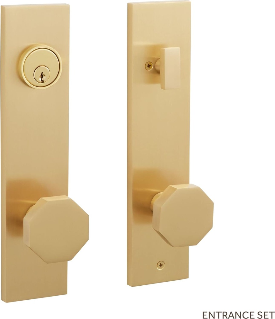 Signature Hardware 455443 Ambrus Solid Brass Keyed Entry Door Knob Set with 2-3/8" Backset - Satin Brass