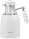 EXCO 1.0L/34Oz Premium Thermal Coffee Carafe, Glass Lined Insulated Carafes for Keeping Hot, Elegant Coffee Tea Pot Vacuum Termos, Drink Beverage Dispensers, 12H Heat 24H Cold (White+Silver Color)