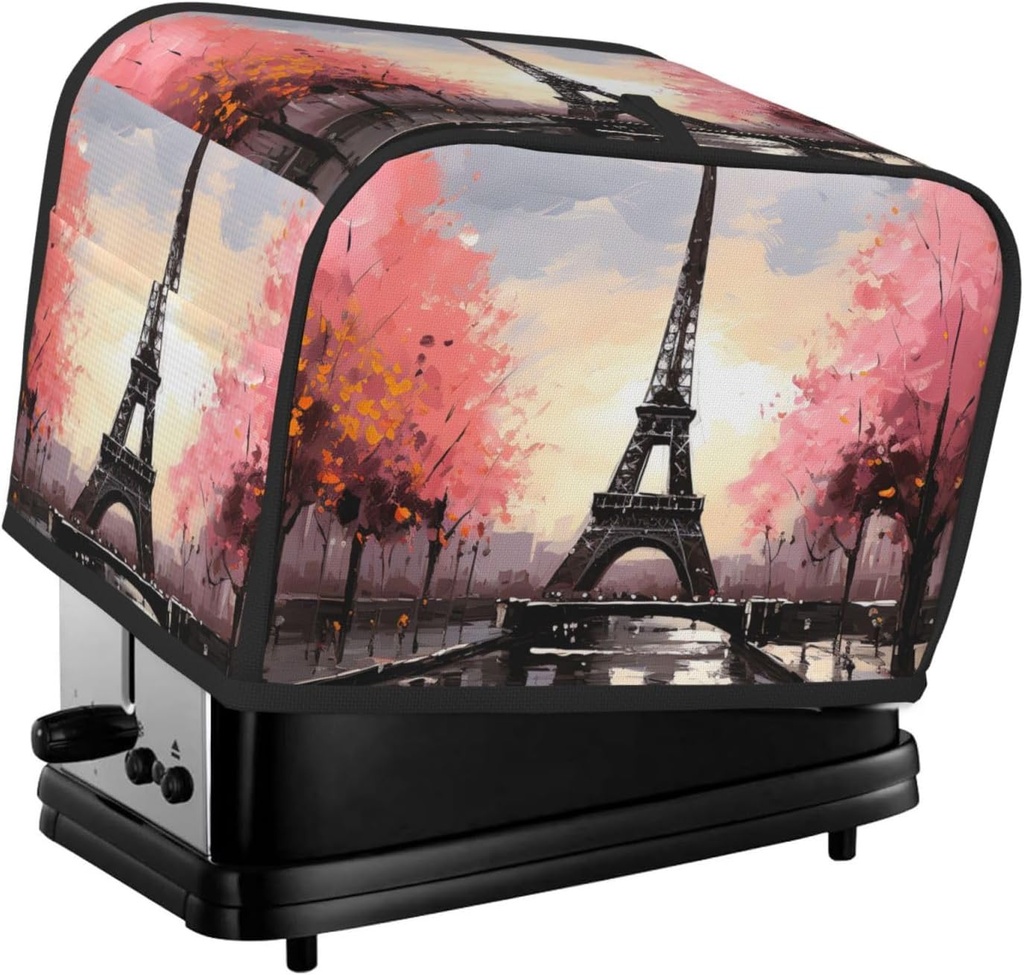 2 Slice Toaster Cover with Two Pockets for Storing knife Super Soft Appliance Cover Oil Painting Paris Eiffel Tower Dust Cover for Kitchen Small Oven Cover Kitchen Bread Machine Protector Cover