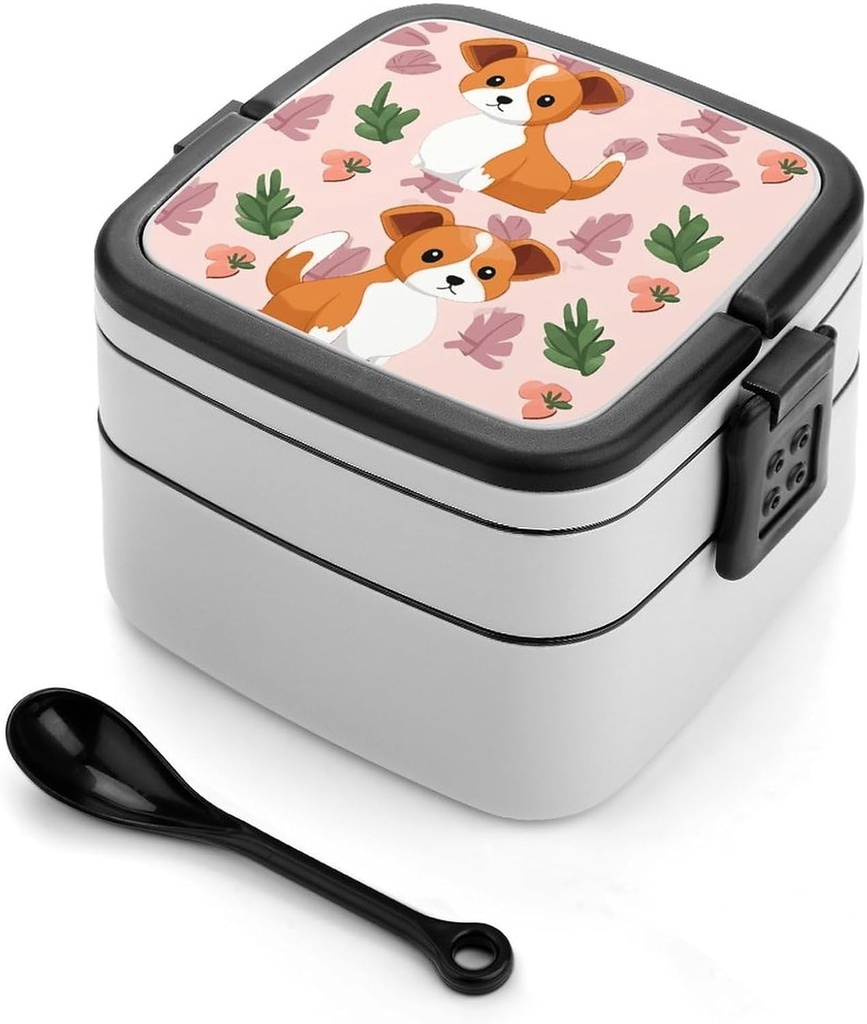 Small Size Dog Bento Box with Compartments Double Layer Bento Lunch Box with Spoon And Handle All-in-One Adult Lunchbox Leakproof Lunch Container for Work Picnic Travel