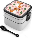 Small Size Dog Bento Box with Compartments Double Layer Bento Lunch Box with Spoon And Handle All-in-One Adult Lunchbox Leakproof Lunch Container for Work Picnic Travel