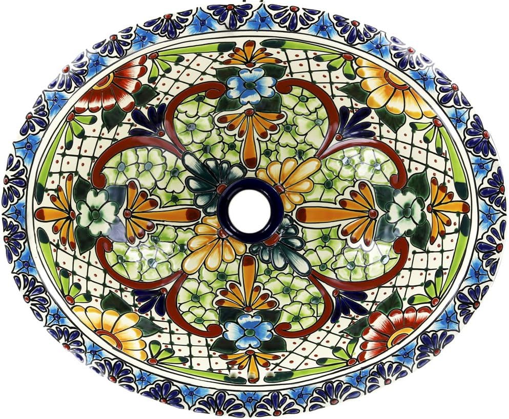 14" x 17" Talavera Mexican Ceramic Bathroom Sink Oval Drop-in - Acambaro