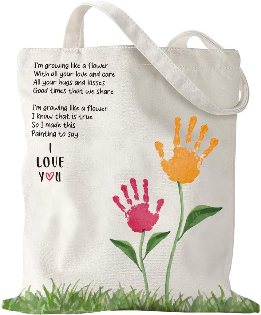 Mother's Day Birthday Gift for Mom Teacher Appreciation Thank You Gifts for Moms Teachers Funny DIY Plants Canvas I Love You Tote Bag Christmas Womens Gifts for Women