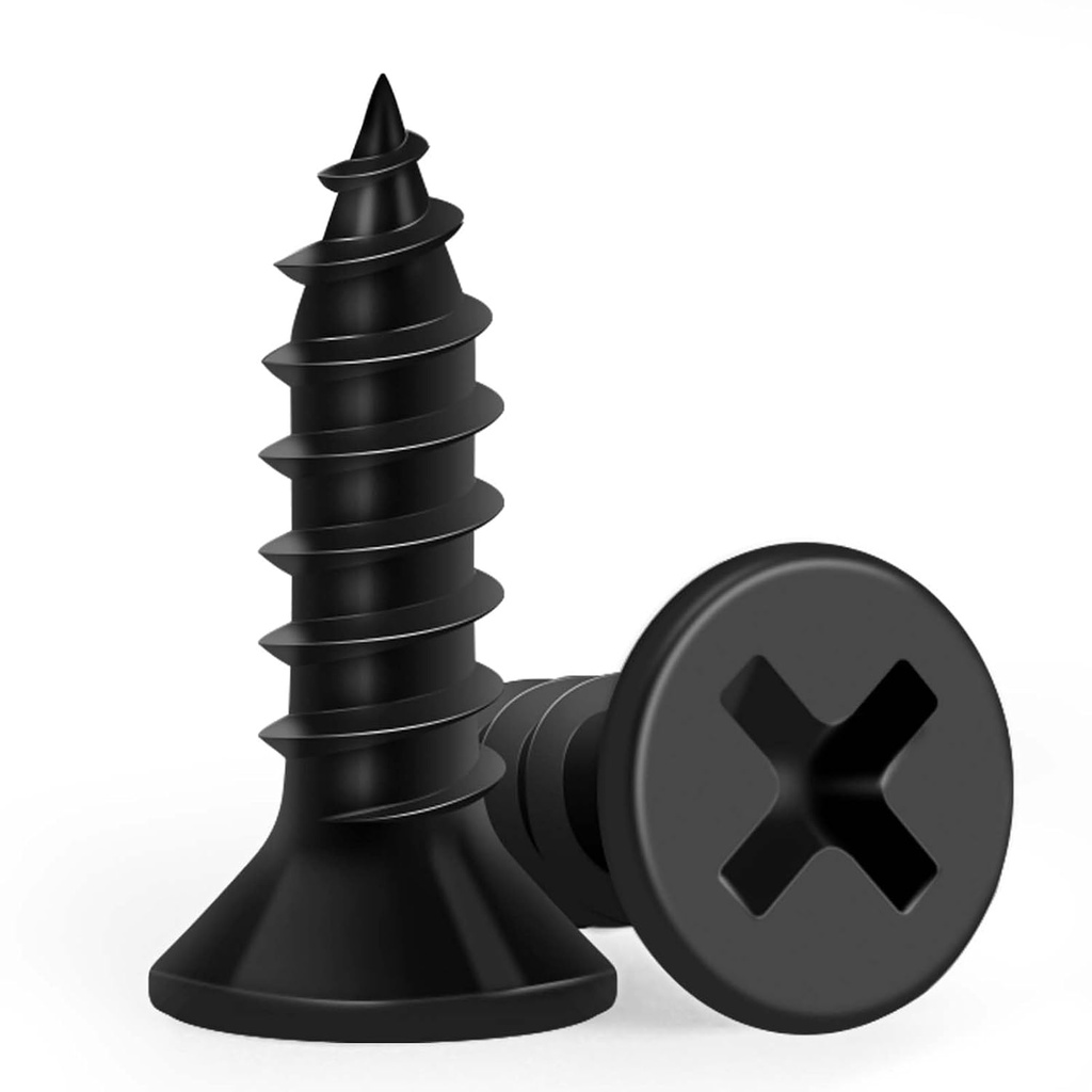Wood Screws 1/2 Inch, FIXLINK Premium Flat Head Phillips Black Wood Screws 135 PCS, Self Tapping Electrophoresis Used in Indoor Furniture, Woodworking (#6 x 1/2")