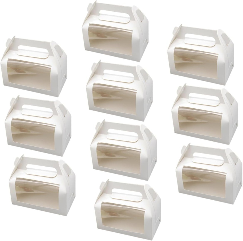 10 Pcs Handheld Cake Box White Card Pvc Window Toast Bread Mousse Baking Packaging Box Small
