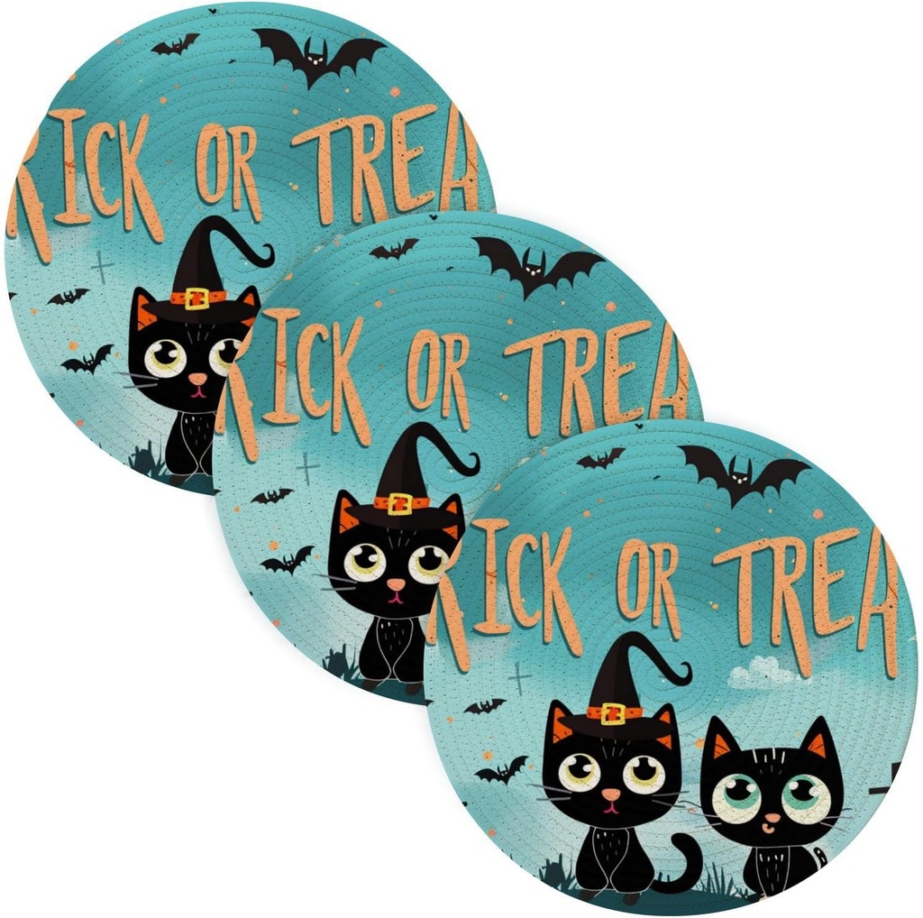 Trick Or Treat 3 Pcs Trivet Pads for Crock Pot 15in Heat Resistant Mats Kitchen Aid Halloween Decorations