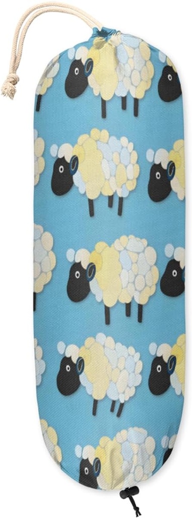 Plastic Bag Holder Cute Sheeps Hanging Grocery Bag Garbage Bags Washable Organizer Plastic Bags, Sheep Lamb Wall Mount Trash Bag Storage Dispenser for Home Kitchen Cabinet