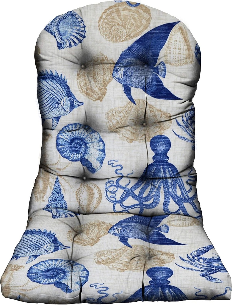 RSH DECOR: Tufted Adirondack Chair Cushion | 42.5” x 21” | All-Weather Spun Fabric | Water and Fade-Resistant | Outdoor Cushion for Patio Furniture | Blue Tan Crab