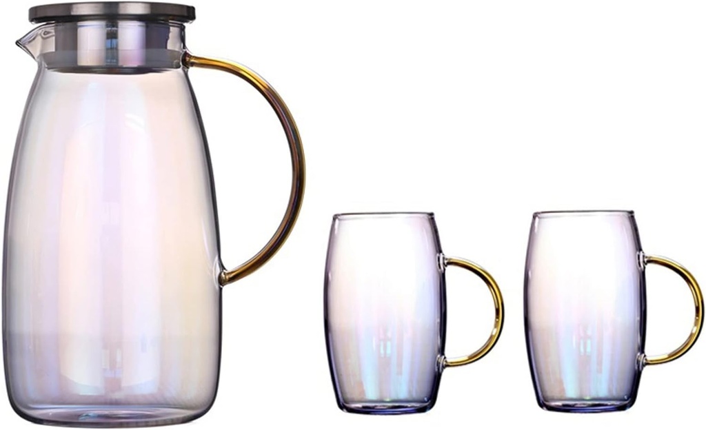 Drink Bottle Luxury Glass Water Jug Cold Heat Resistant Pitcher Borosilicate Kettle with Handle and Filter Lid Iced Tea Maker Juice Carafe Water Pitcher