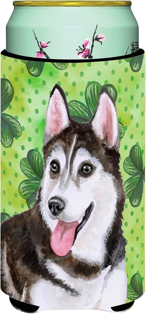 Caroline's Treasures BB9886TBC Siberian Husky #2 St Patrick's Tall Boy Hugger, Green Can Cooler Sleeve Hugger Machine Washable Drink Sleeve Hugger Collapsible Insulator Beverage Insulated Holder