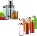 QCen Centrifugal Juicer Machine Aqua and 6PCS Glass Bottle Bundle