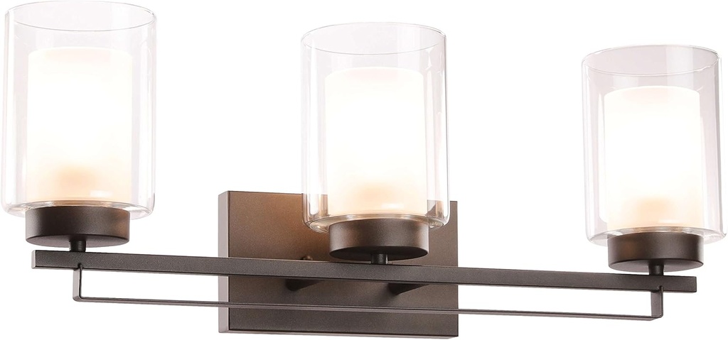 XiNBEi Lighting Wall Light 3 Light Bathroom Vanity Lighting with Dual Glass Shade in Dark Bronze Indoor Wall Mount Light XB-W1195-3-DB