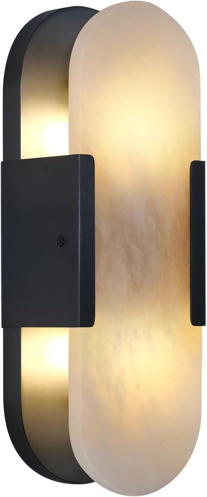 13.8 inch Matte Black Alabaster Sconces,Indoor Marble Wall Sconces, Alabaster Sconce for Living Room Modern Alabaster Sconces Wall Lighting for Bathroom Dining Room, Stairs, Bedroom