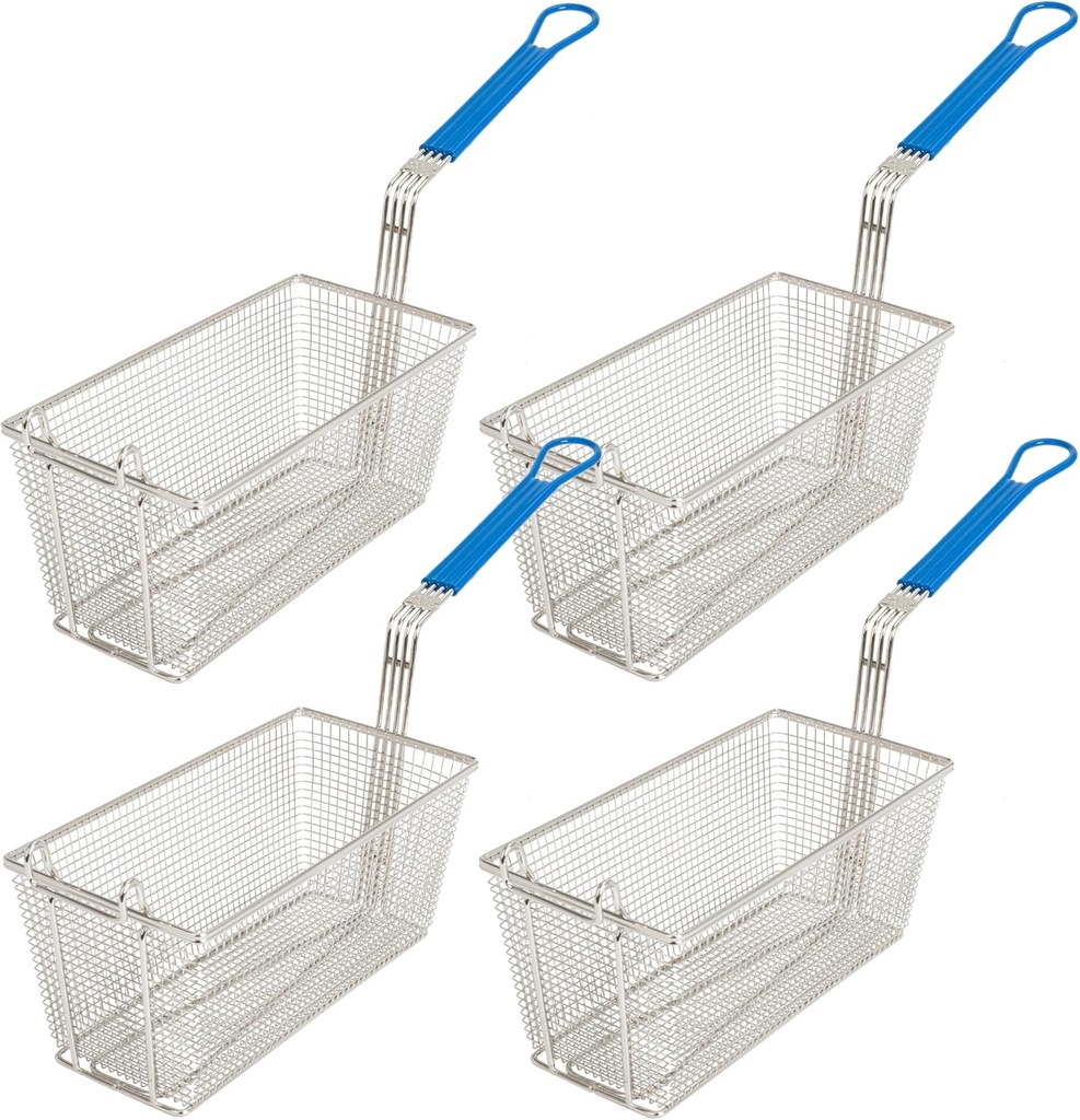 Deep Fryer Basket | 4-Pack | Commercial Fry Basket with Handle | 13.25" x 6.5" x 5.9" | Heavy Duty Restaurant Quality