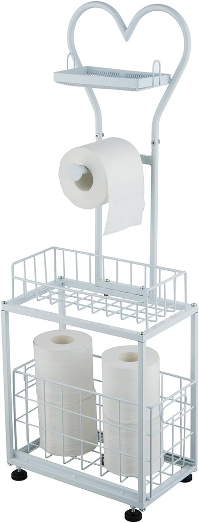 Freestanding Toilet Paper Holder, Drawer Style Storage Compartment, with Storage Shelf Reserve for Phone Tablet Magazine Bathroom Organizer (White)