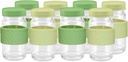 Juice Shot Containers, Glass, Clear, 2oz, Colored Lids & Silicone Grip Bands, Beverage Storage, Juicing, Ginger & Turmeric Bottles