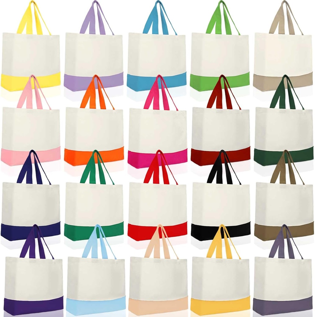 Silkfly 20 Pack 12 oz Large 18.5 x 15 Inch Canvas Sublimation Tote Bags Bulk with Handles Shopping Reusable Blank Cloth Bags Plain Cotton Tote Bag Large for Decoration Gift DIY Crafts, 20 Colors