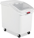 Rubbermaid Commercial Products ProSave Shelf-Storage Ingredient Bin With Scoop, 600-Cup capacity, Plastic, White, Sliding Lid, Container with Wheels for Kitchen/Restaurant Food Organization