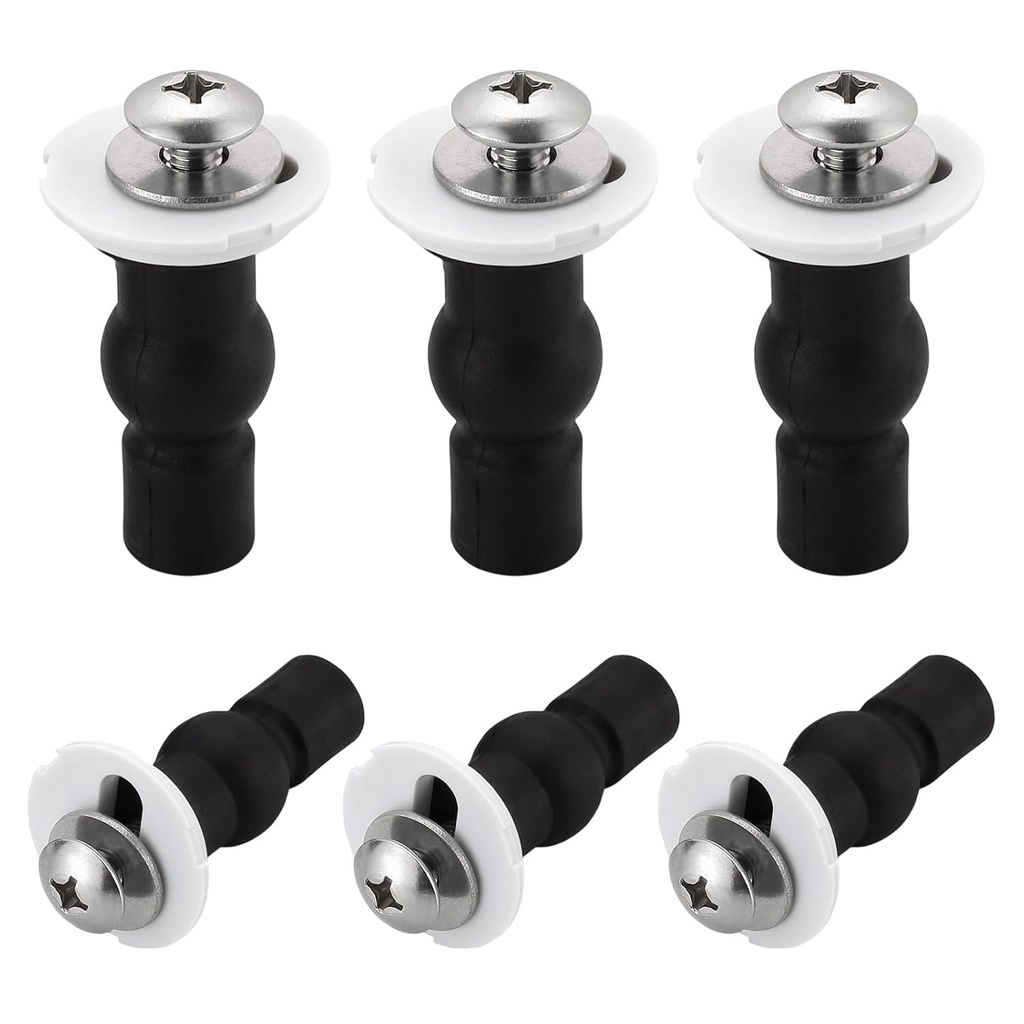 6 Pack Universal Toilet Seat Hinges Screw,Toilet Seat Hinges Blind Hole fixings, Expanding Rubber Top Fix Nuts Screws Mount Seat Hardware Replacement Parts Kit for Top Mounting Toilet Seat Hinges