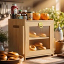 Double Layer Bamboo Bread Box with Glass Window – Large Rustic Farmhouse Bread Storage Bin for Countertop – Adjustable Shelf, Air Vents, Knife Slot – Fits 2+ Loaves (Circle Ring)