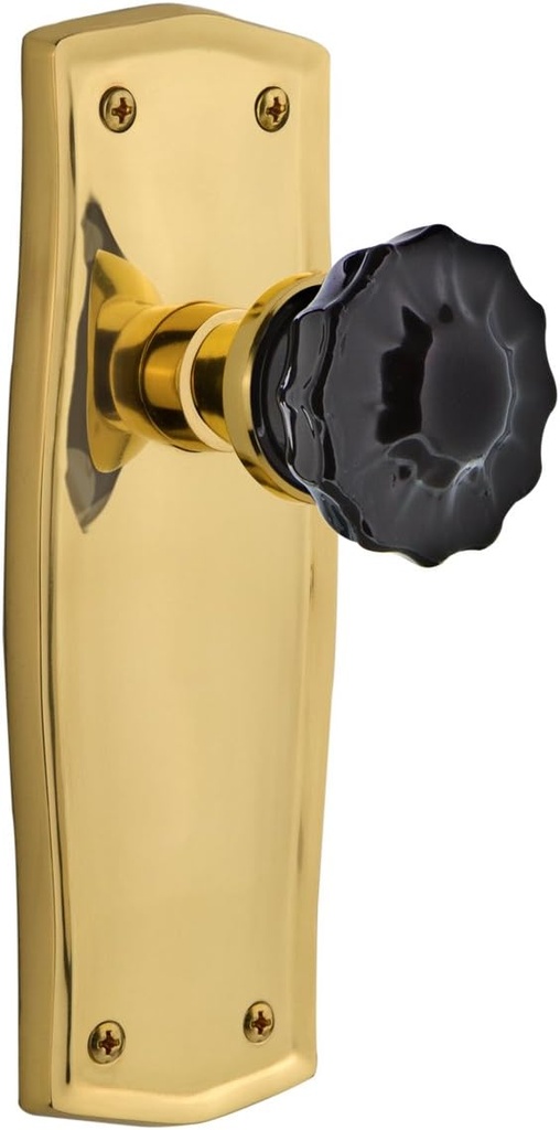 Nostalgic Warehouse 726954 Prairie Plate Single Dummy Crystal Black Glass Door Knob in Unlaquered Brass