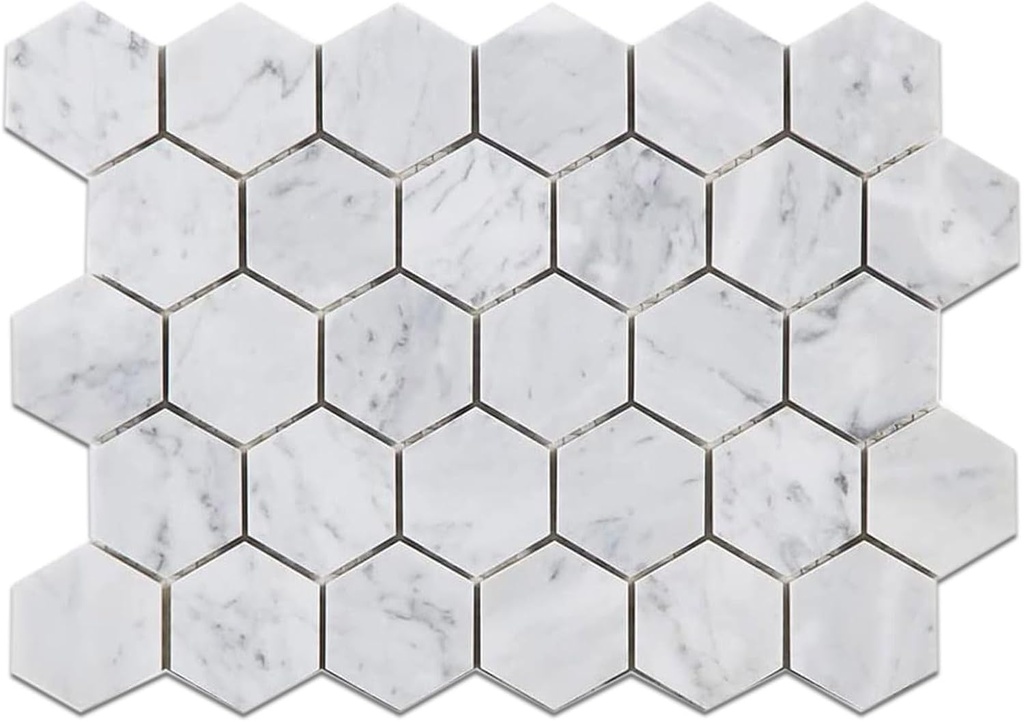 Diflart Carrara White Marble Mosaic Tile, 2 Inch Hexagon, Matte, Italian Bianco Carrera Marble Backsplash Tiles for Kitchen Bathroom Wall Floor, Pack of 5 Sheets
