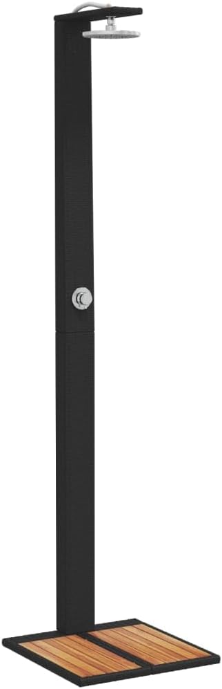 vidaXL Outdoor Shower, Swimming Pool Shower with Rotatable Spray, Patio Furniture for Garden Backyard, Black Poly Rattan and Acacia Wood