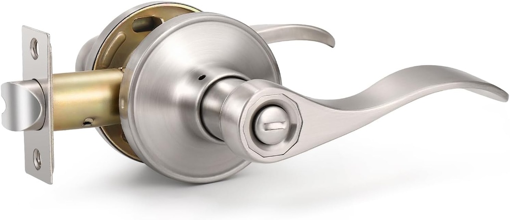 Knobonly 4 Pack Brushed Nickel Interior Door Handle, Bedroom Door Locks, Bathroom Door Handles with Lock, Lever Door Handle Locksets