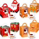 TaoBary 24 Pcs Christmas Cupcake Christmas Cookie Boxes with Window Insert Handle Muffin Pastry Holder Xmas Cupcake Gift Box Bakery Treat Boxes for Christmas Party(Gingerbread)