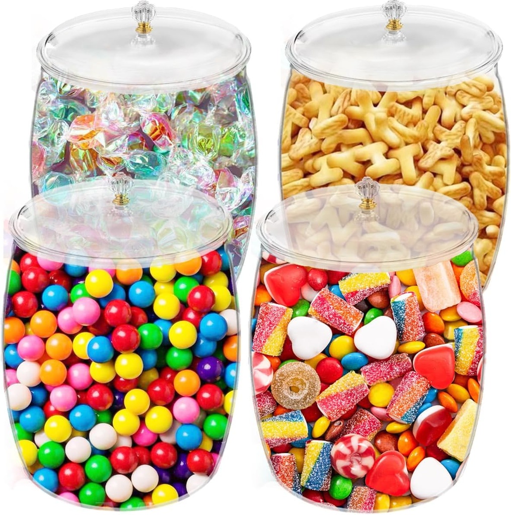 4 Piece Candy Jars with Lids, 90oz Plastic Candy Jars Bulk Acrylic Cookie Jars Airtight Buffet Containers, Wide Mouth Stury Candy Jar for Candy Buffet Office Desk Home Table