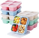 8 Pack Bento Snack Containers Set， 4 Compartment Food Storage Containers ，Wheat Straw Meal Prep Lunch Box ，Plastic Food Storage container, Microwave and Dishwasher Safe (8pack（4colour)