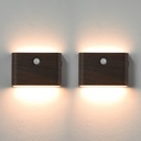 Rechargeable Motion Sensor Night Light, Magnetic Stick-On LED, Cordless, Auto On/Off, Warm Light, Perfect for Hallway, Closet, Bathroom, Stairway, Kitchen (Wood Grain, 2)
