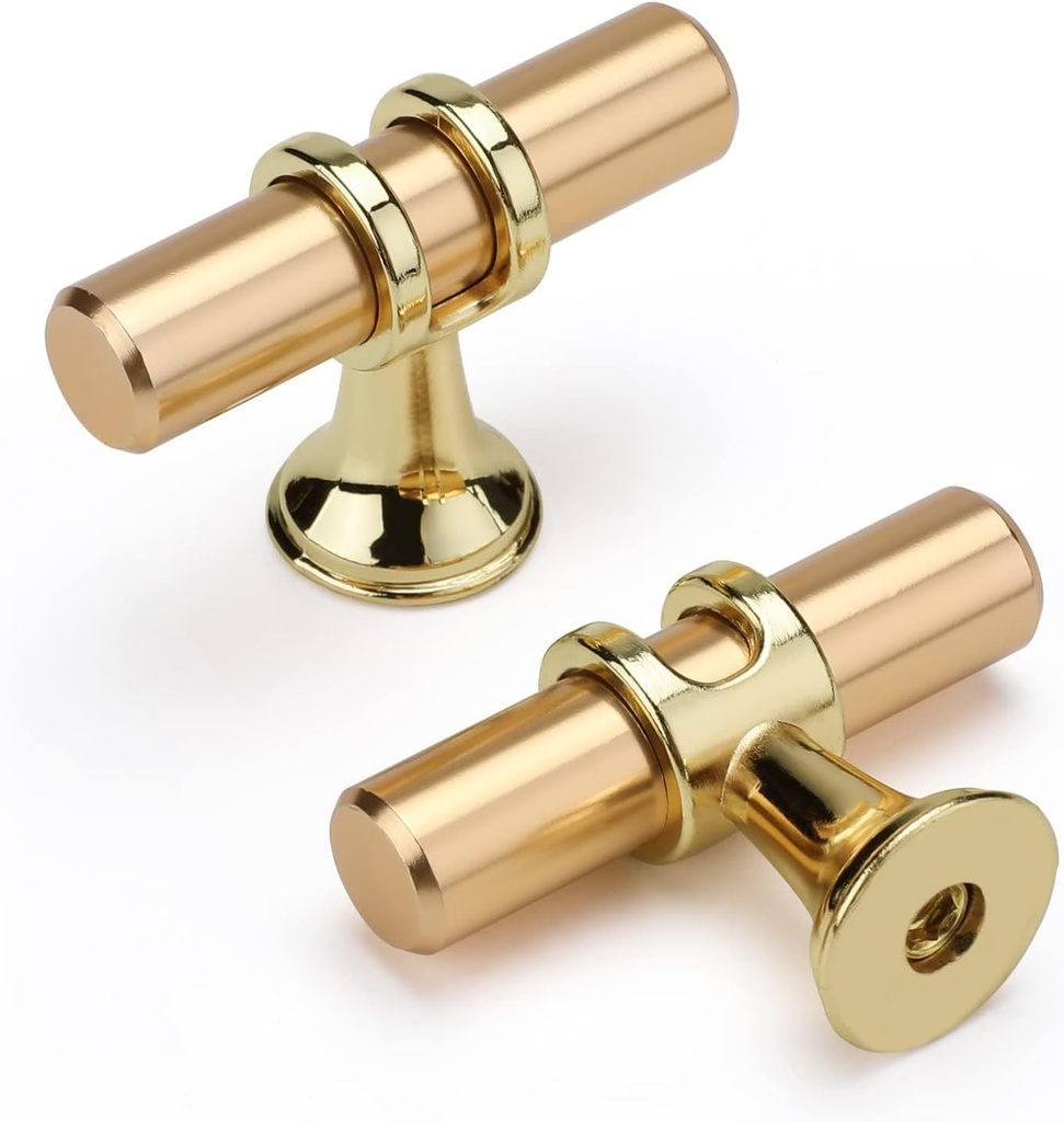 10 Pack Gold Cabinet Knobs Brushed Gold Kitchen Cabinet knobs for Dresser Drawers Modern T Bar Kitchen Hardware for Bathroom Cupboard,Zinc Alloy Base