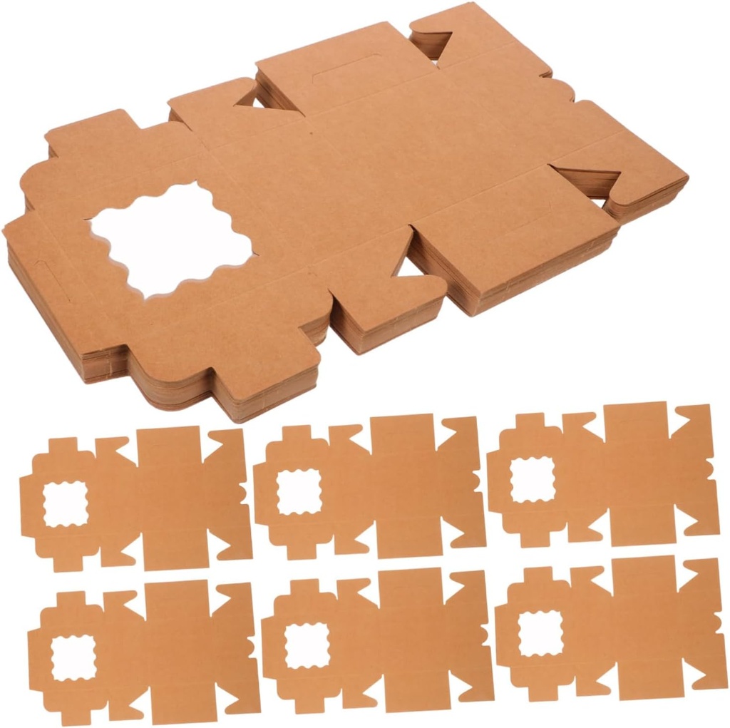 ABOOFAN 50pcs Light Brown Cake Boxes with Window for Transporting Cupcakes Cookies Baked Goods for Outdoor Events Parties Holiday Celebrations Protective Design for Freshness