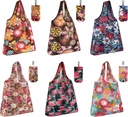 MIAHART Reusable Grocery Bags Foldable Groceries Shopping Bags Foldable Cute Tote Bags Fashion Bags Waterproof Nylon Grocery Bags (Flower Style)