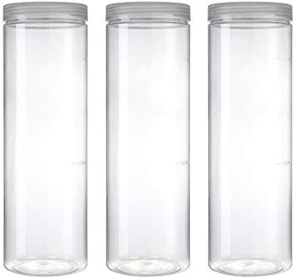 Silicook Clear Plastic Jar, Set of 3-40oz, Round Shaped, Transparent, Food Storage Container, Kitchen & Household Organization for Dry goods, Noodles, Spices and More