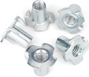 1/4"-20 T-Nuts (100 Pack), Zinc-Plated Steel Corrosion Resistant, 9/16" Barrel Length, 4-Pronged Tee Nut for Wood, Rock Climbing Holds, Cabinetry