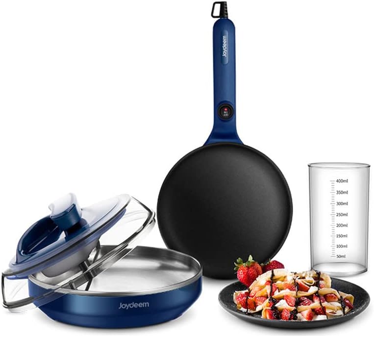 Joydeem Electric Crepe Maker, Non-Stick Pancake Maker Machine With Temperature Control Handle, 8 inch Blue, JD-9401B