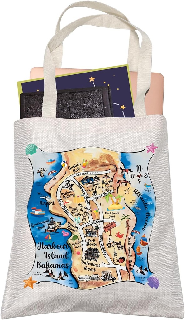 Harbour Island Bahamas Tote Bag Pink Sands Beach Vacation Lover Travel Reusable Shopping Bag Graduation Gift for Her