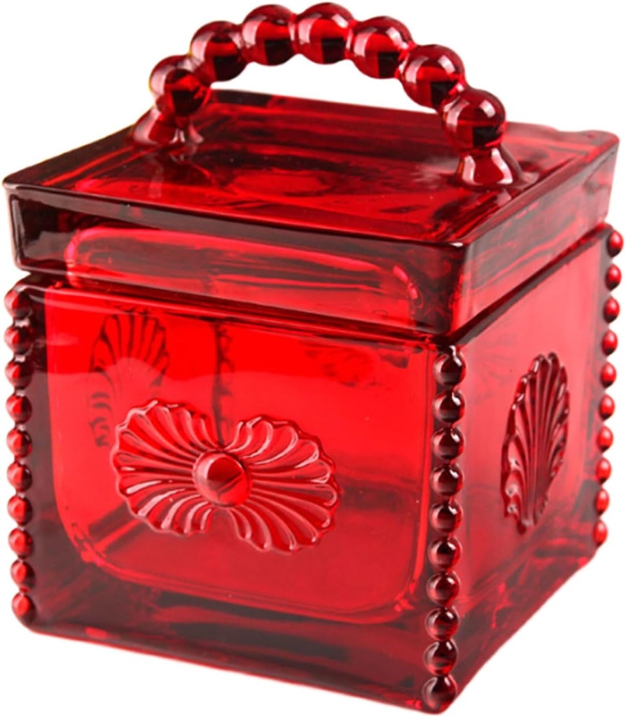 Embossed Square Crystal Glass Candy Jar,Wedding Candy Buffet Jars Home Decoration Colorful Storage Jar With Lid,Red