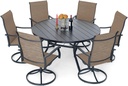 Extra Large Round Patio Dining Table, Swivel Chairs Set of 7 with 1 Metal Table 58 inch and 6 Piece Yellow Textilene Retro Armrest Swivel Dining Chairs for 6 Person Outdoor Furniture