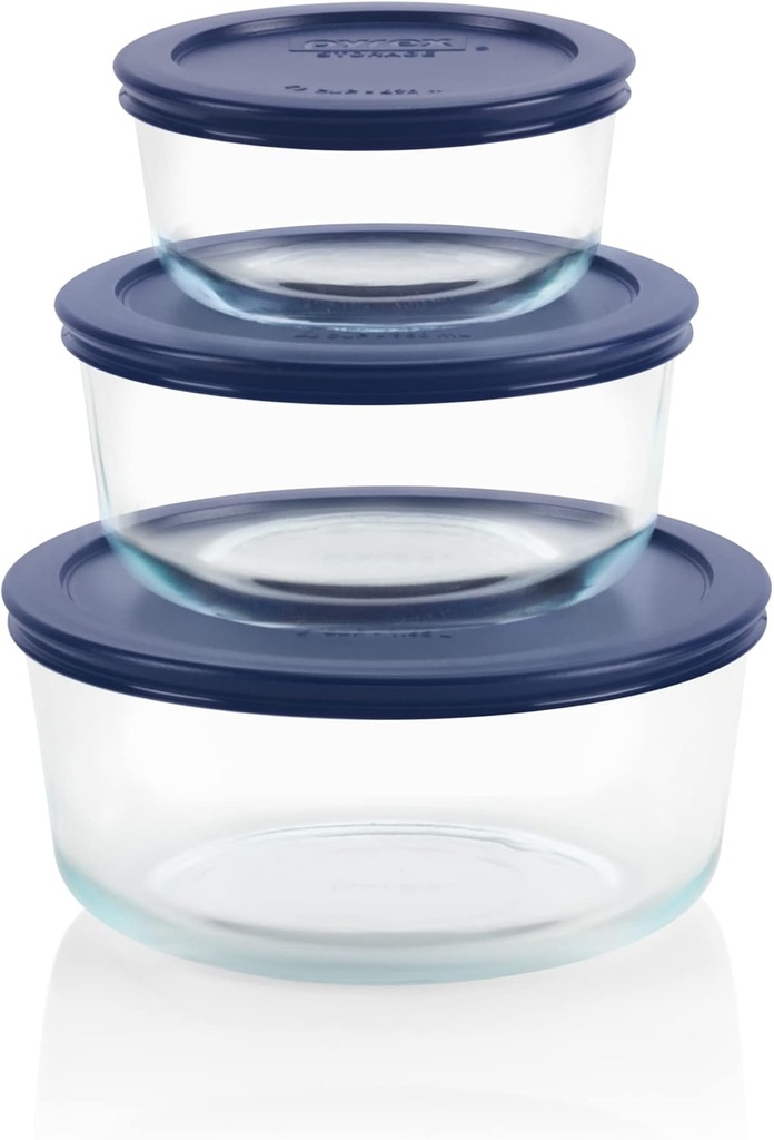 Pyrex Simply Store (3-Pack) Glass Food Storage Containers Set, (2, 4 & 7 Cup) Meal Prep Containers With BPA-Free Lids, Dishwasher & Microwave Safe