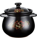 Deep Ceramic Casserole, Flower Pattern Clay Pot Clay Pot Soup Pot with Lid Healthy Slow Cooker Heat Resistant Pot Black 7.4 Quart (Black 4 Quart) (Black 1.74Quart)
