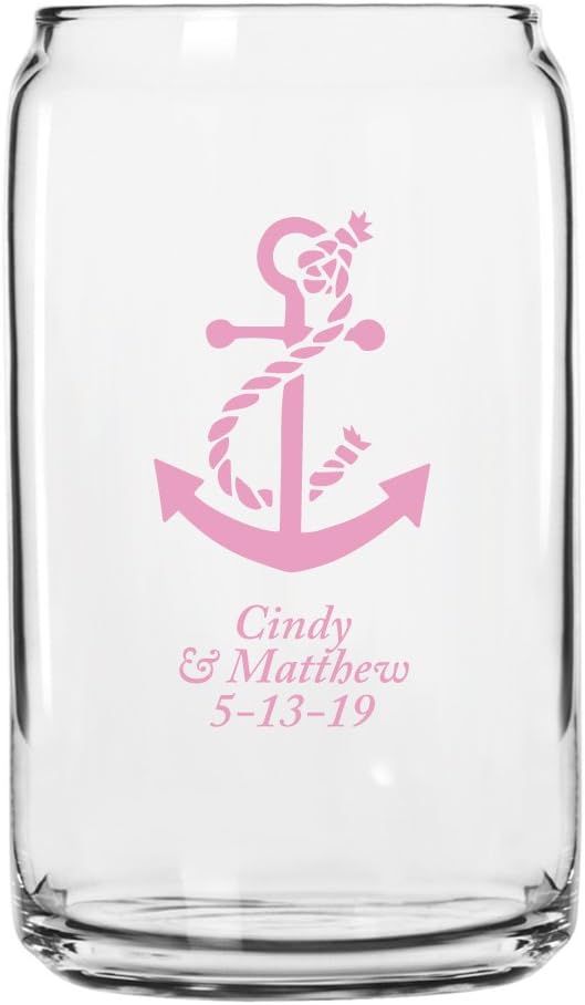 Personalized Color Printed Beer Can Glass - Anchor - Pink - 144 pack