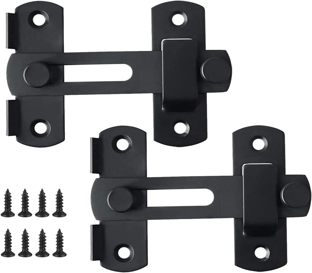 Sliding Barn Door Lock and Latches Double French Door Fridge Lock Interior Flip Latch for Wine Cabinet, Bathroom, Outdoor, Garage, Garden, Closet Door (2 Pack Black)